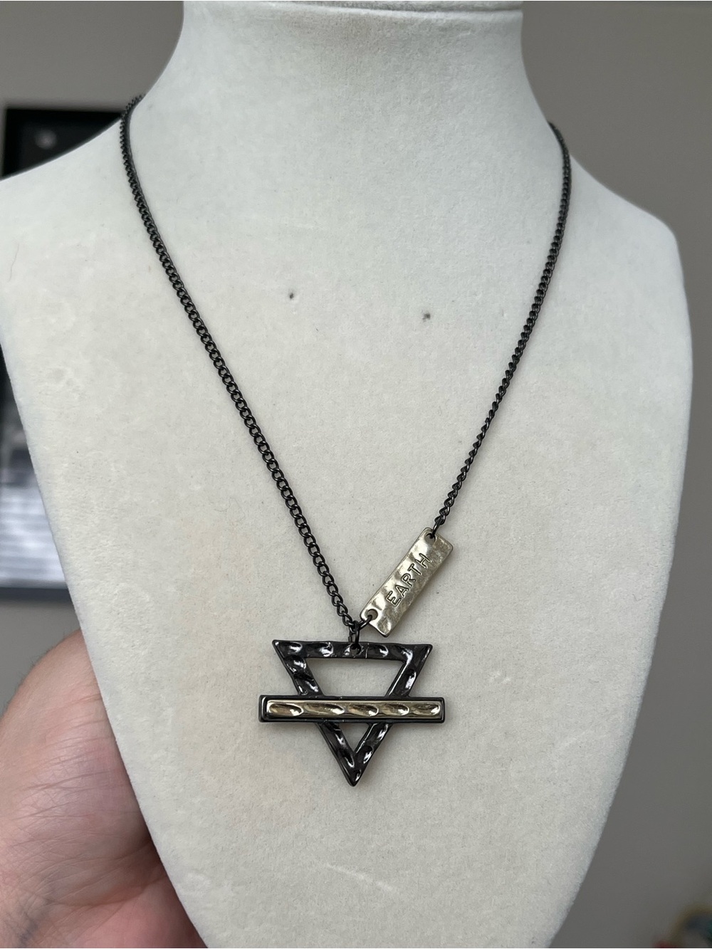 Element Symbol Earth Symbol Necklace Gunmetal Gold 20”